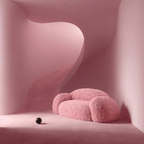 Shaggy Pink Yeti Sofa - Voluminous Cloud Shape