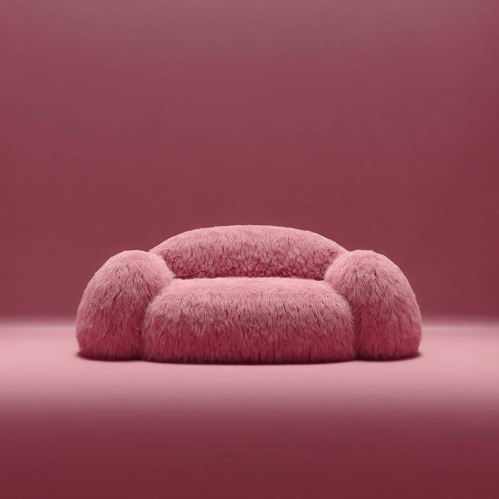 Shaggy Pink Yeti Sofa - Voluminous Cloud Shape Main Product Image