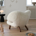 Shearling Pelican Chair With Walnut Legs, Ergonomic Wingback Lounge Seating