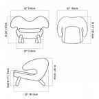 Shearling Pelican Chair With Walnut Legs, Ergonomic Wingback Lounge Seating Dimensions