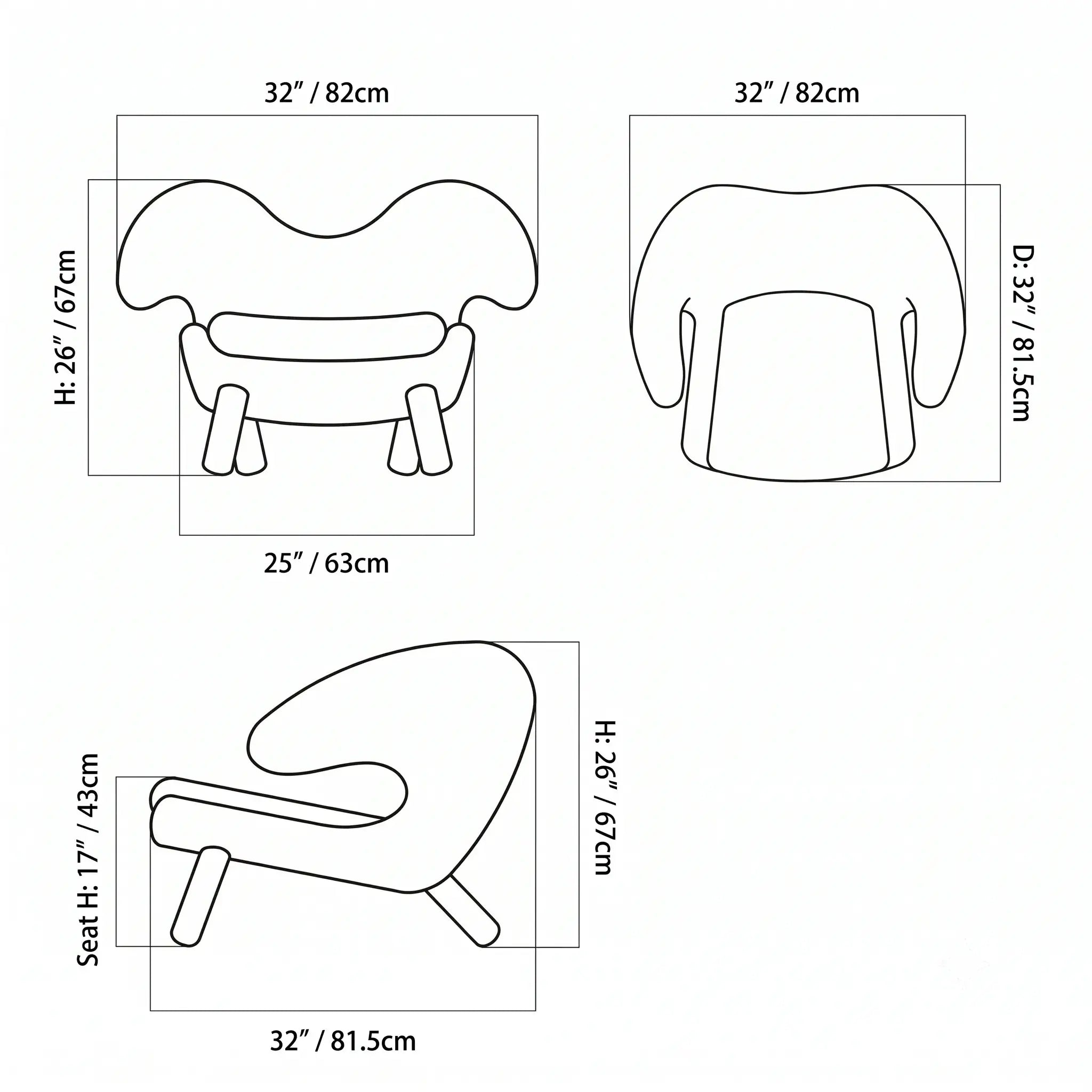 Shearling Pelican Chair With Walnut Legs, Ergonomic Wingback Lounge Seating Dimensions