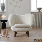 Shearling Pelican Chair With Walnut Legs, Ergonomic Wingback Lounge Seating Main Product Image