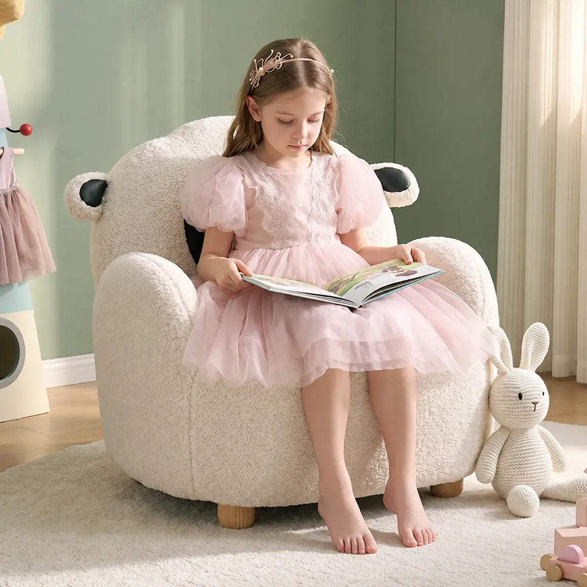 Sheep Sherpa Kids Sofa Chair, Rounded Reading Seat for Cozy Rooms