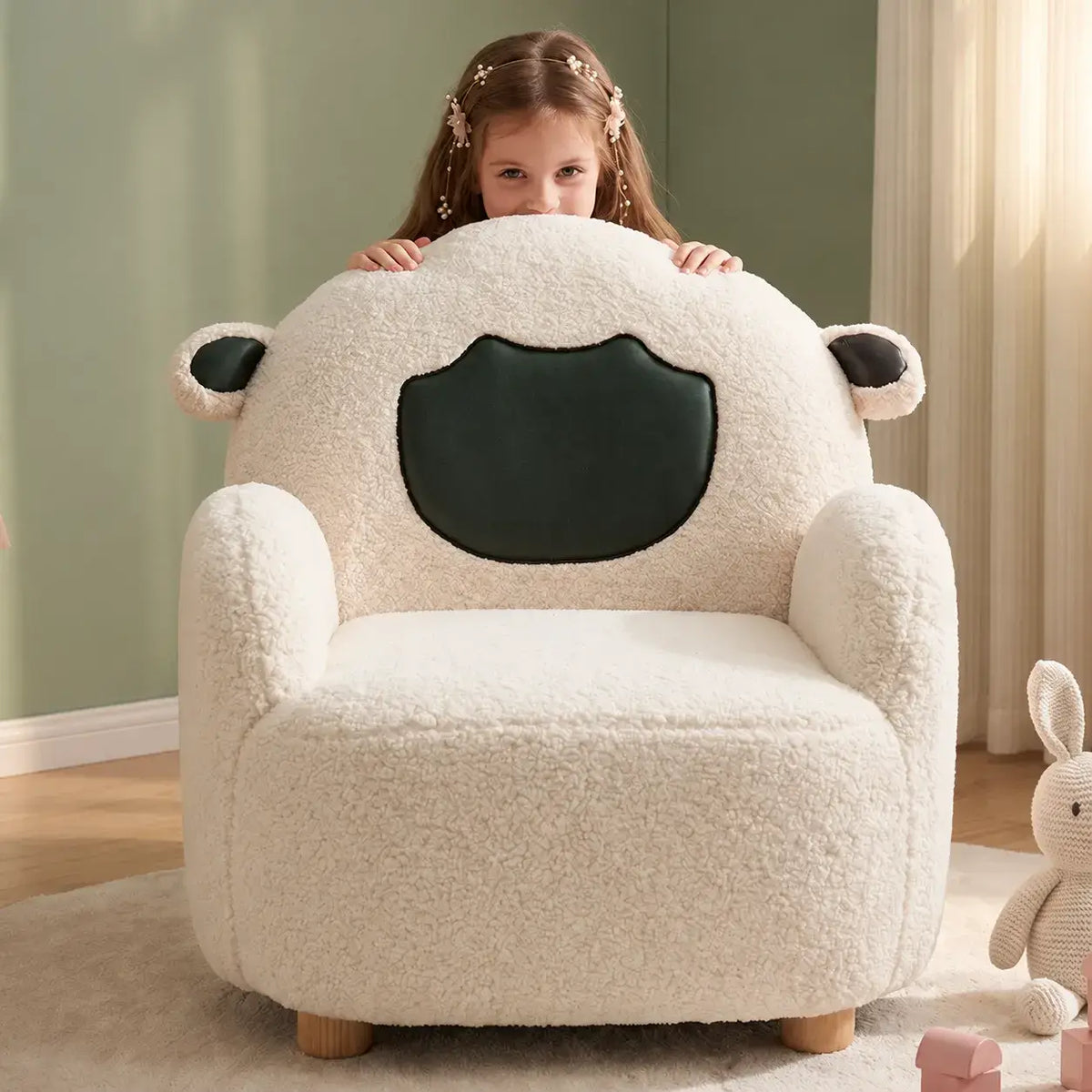 Sheep Sherpa Kids Sofa Chair, Rounded Reading Seat for Cozy Rooms