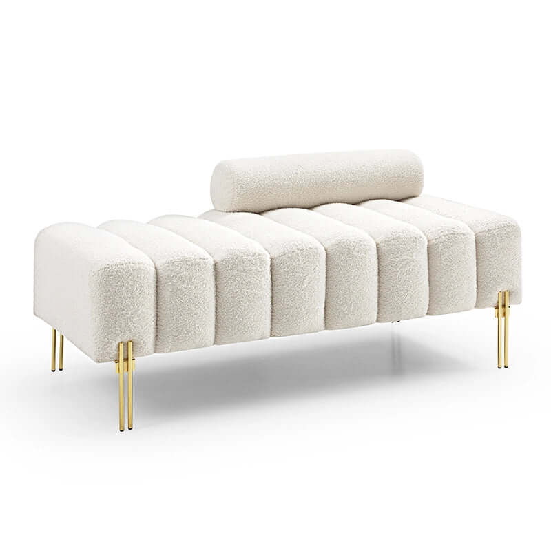 Sherpa Upholstered Entryway Bench with Gold Legs and Round Backrest