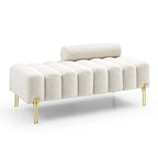 Sherpa Upholstered Entryway Bench with Gold Legs and Round Backrest