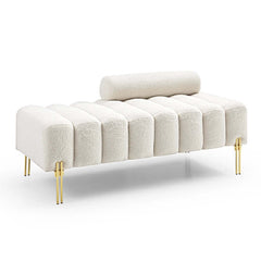 Sherpa Upholstered Entryway Bench with Gold Legs and Round Backrest