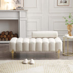 Sherpa Upholstered Entryway Bench with Gold Legs and Round Backrest Main Product Image
