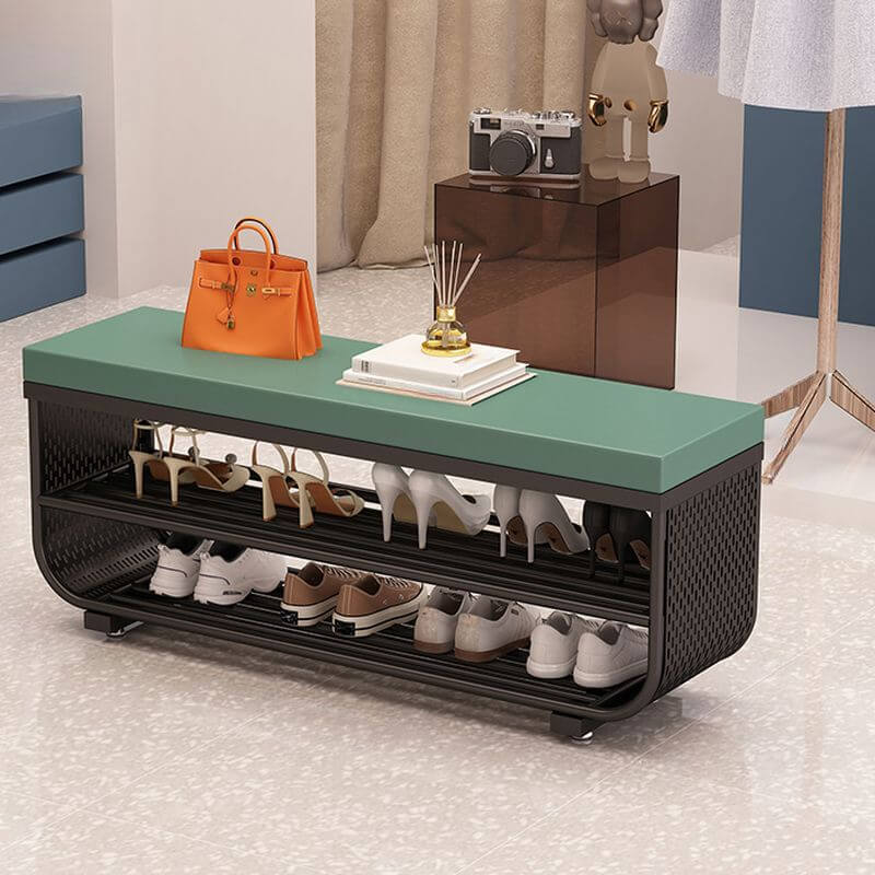 Short-Height Upholstered Entry Bench Featuring Art Deco Lines and Clean Silhouette
