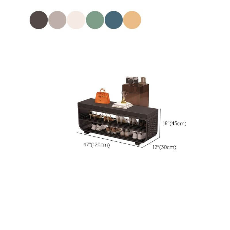 Short-Height Upholstered Entry Bench Featuring Art Deco Lines and Clean Silhouette Dimensions