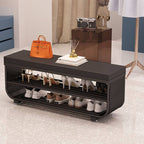 Short-Height Upholstered Entry Bench Featuring Art Deco Lines and Clean Silhouette
