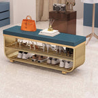 Short-Height Upholstered Entry Bench Featuring Art Deco Lines and Clean Silhouette