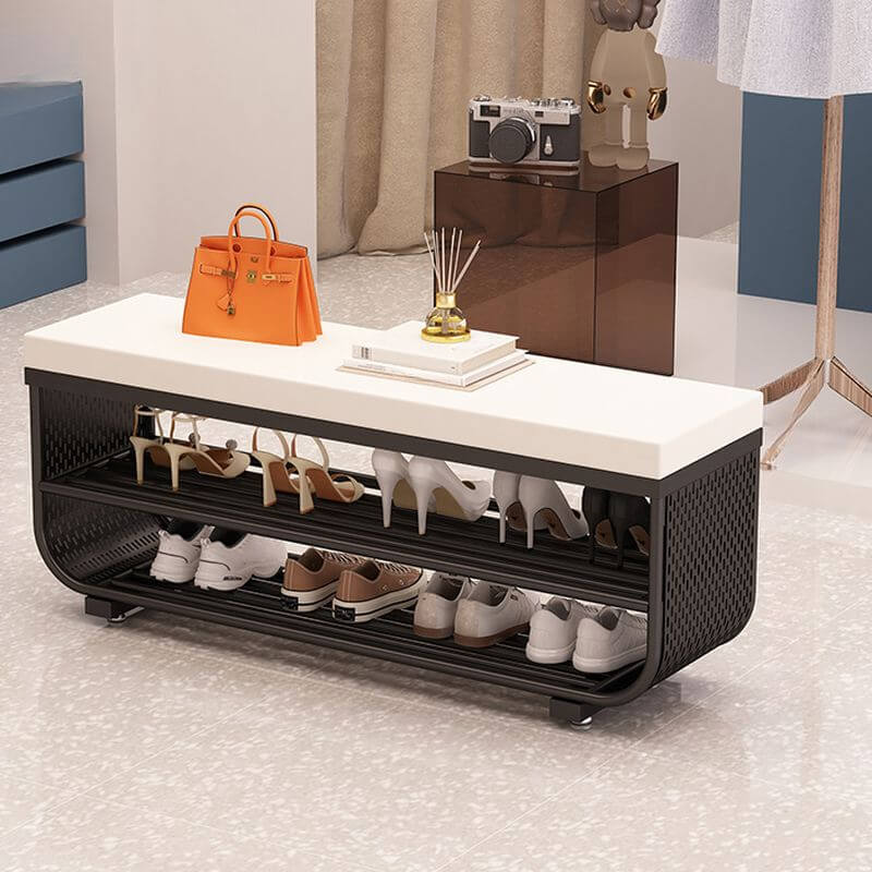 Short-Height Upholstered Entry Bench Featuring Art Deco Lines and Clean Silhouette