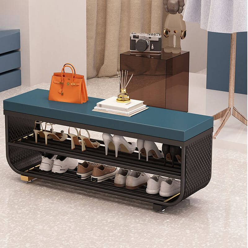 Short-Height Upholstered Entry Bench Featuring Art Deco Lines and Clean Silhouette