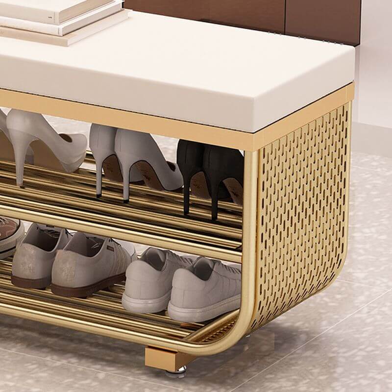 Short-Height Upholstered Entry Bench Featuring Art Deco Lines and Clean Silhouette