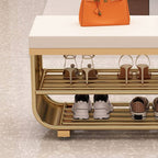 Short-Height Upholstered Entry Bench Featuring Art Deco Lines and Clean Silhouette