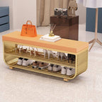 Short-Height Upholstered Entry Bench Featuring Art Deco Lines and Clean Silhouette