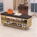 Short-Height Upholstered Entry Bench Featuring Art Deco Lines and Clean Silhouette