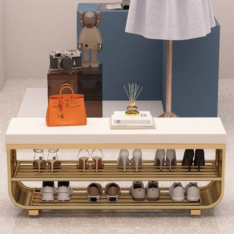 Short-Height Upholstered Entry Bench Featuring Art Deco Lines and Clean Silhouette Main Product Image Imagen principal del producto