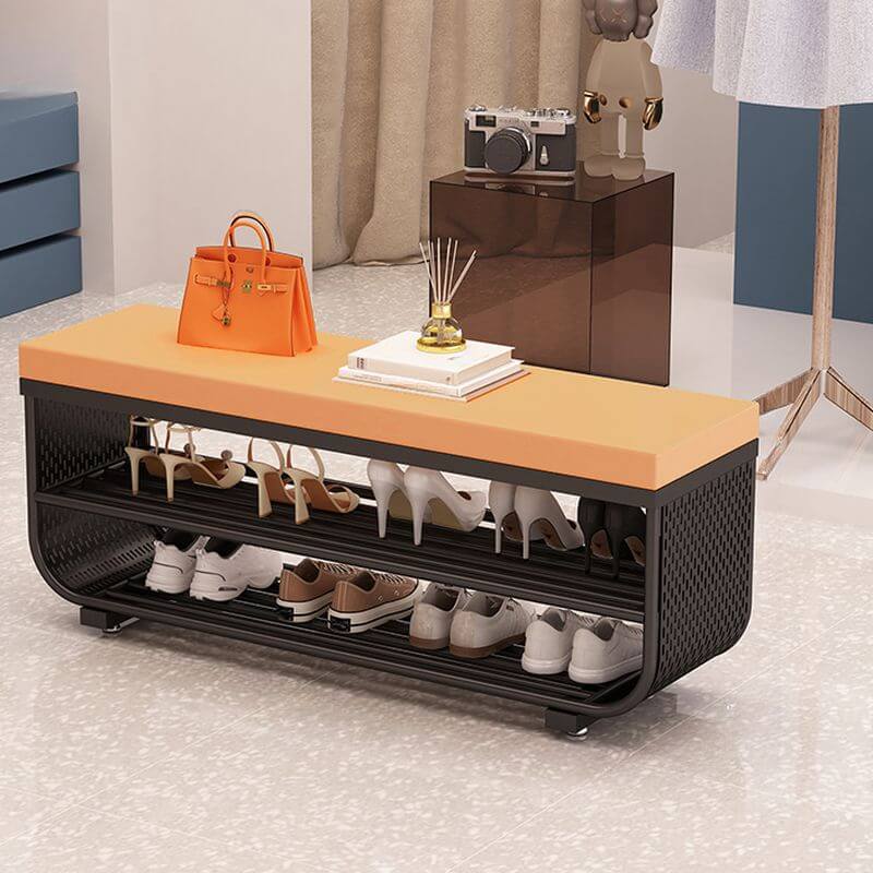 Short-Height Upholstered Entry Bench Featuring Art Deco Lines and Clean Silhouette