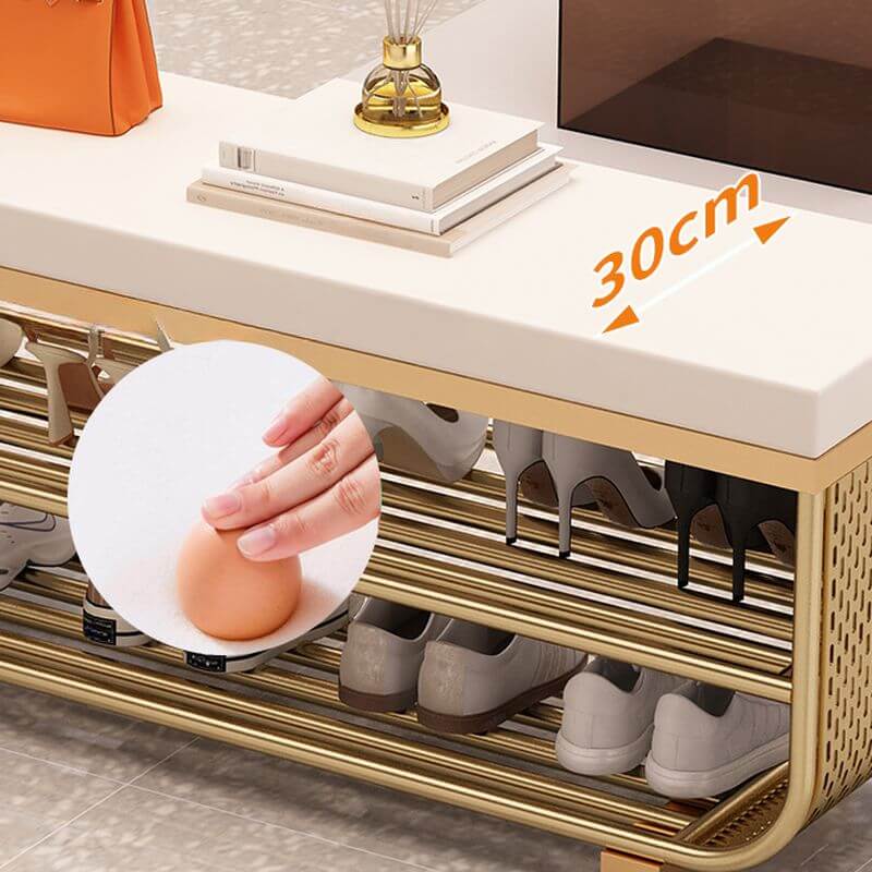 Short-Height Upholstered Entry Bench Featuring Art Deco Lines and Clean Silhouette