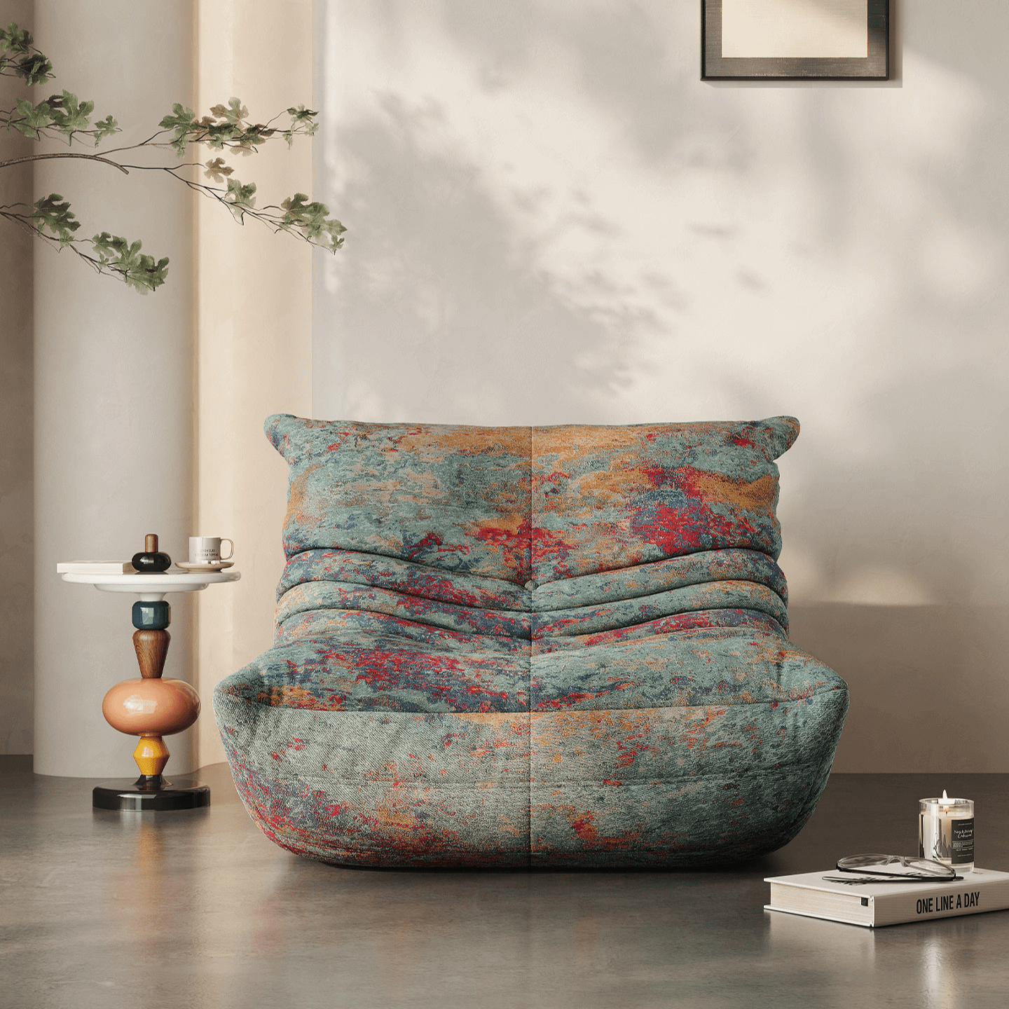 Silk Jacquard Caterpillar Sofa Chair - Abstract Colors