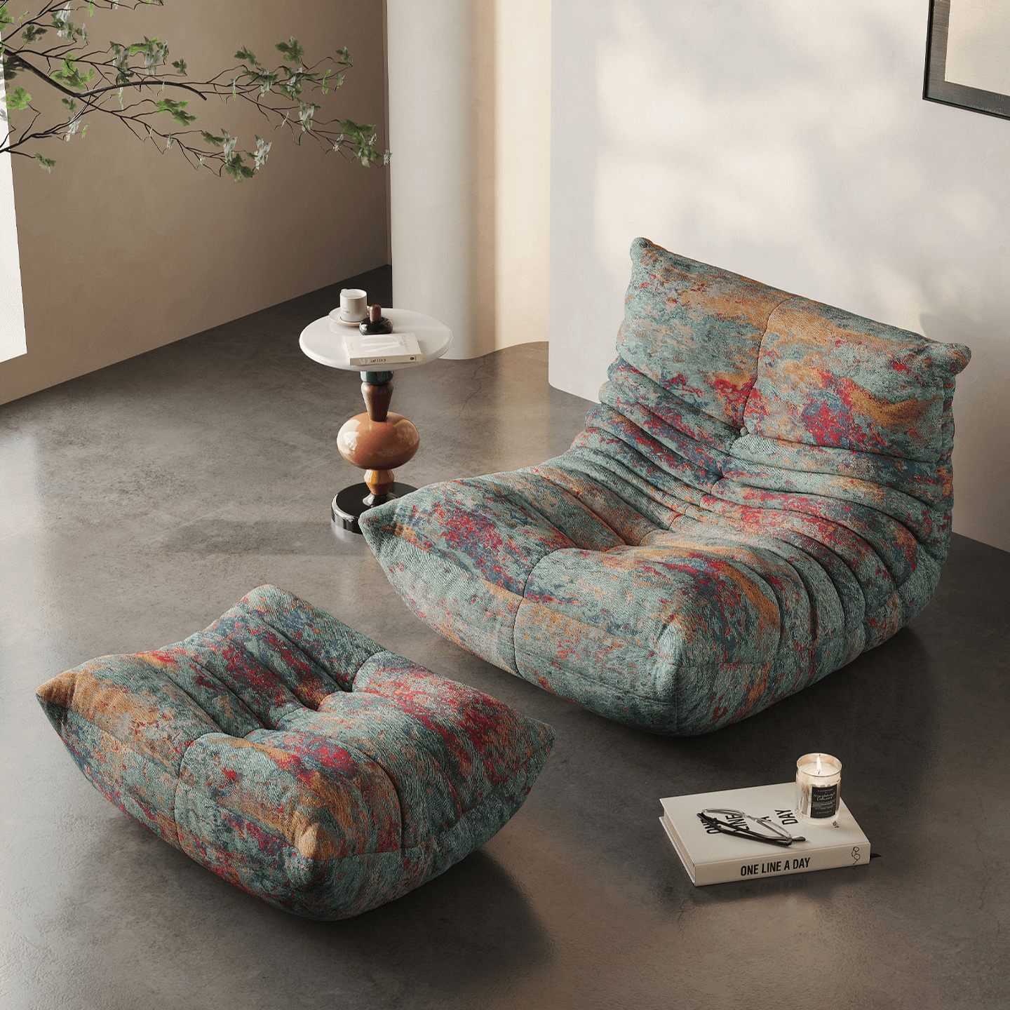 Silk Jacquard Caterpillar Sofa Chair - Abstract Colors Main Product Image メイン画像