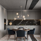 Silver Nordic Sputnik Chandelier with 6 Warm White Glass Shades