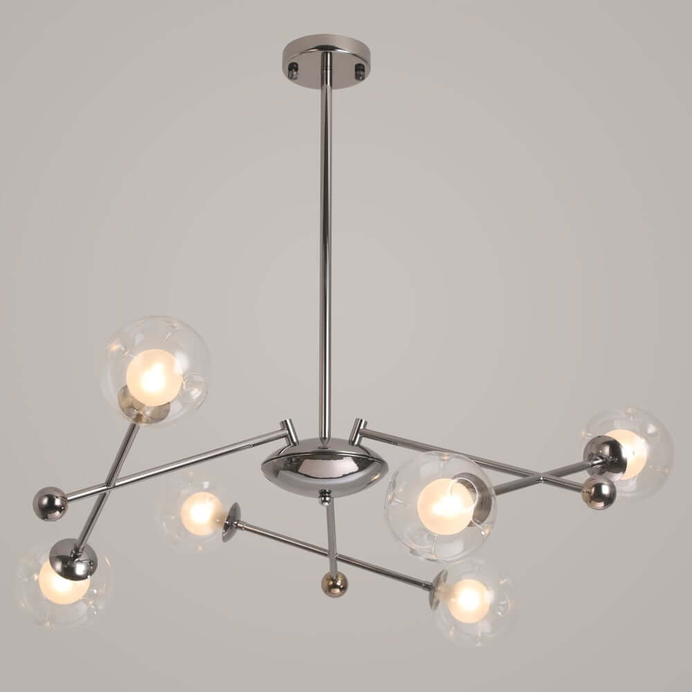 Silver Nordic Sputnik Chandelier with 6 Warm White Glass Shades