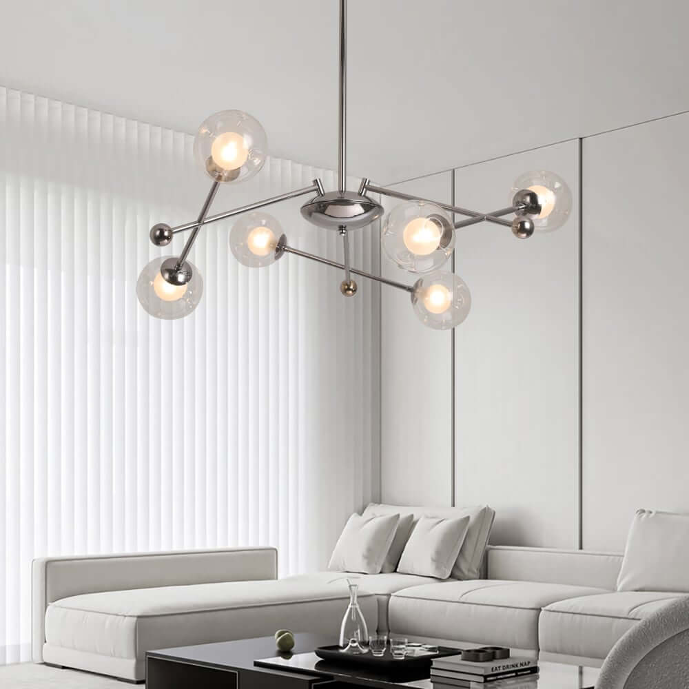 Silver Nordic Sputnik Chandelier with 6 Warm White Glass Shades Main Product Image Main image