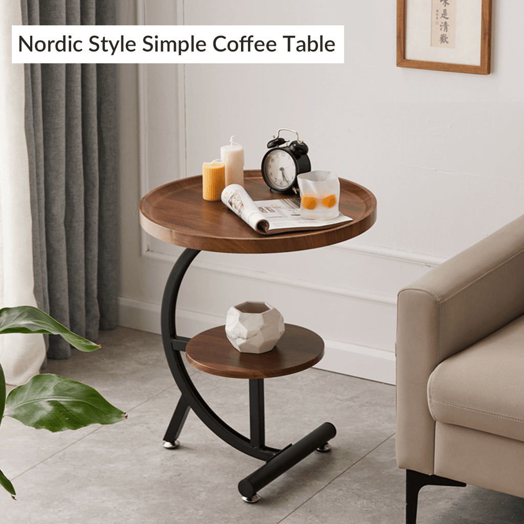 Simple Sofa Side Table With Iron Frame And Shelf