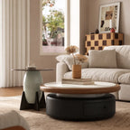 Sintered Stone and Glass Coffee Table Set with Sculptural Storage Base