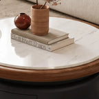 Sintered Stone and Glass Coffee Table Set with Sculptural Storage Base