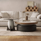 Sintered Stone and Glass Coffee Table Set with Sculptural Storage Base
