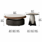 Sintered Stone and Glass Coffee Table Set with Sculptural Storage Base Dimensions