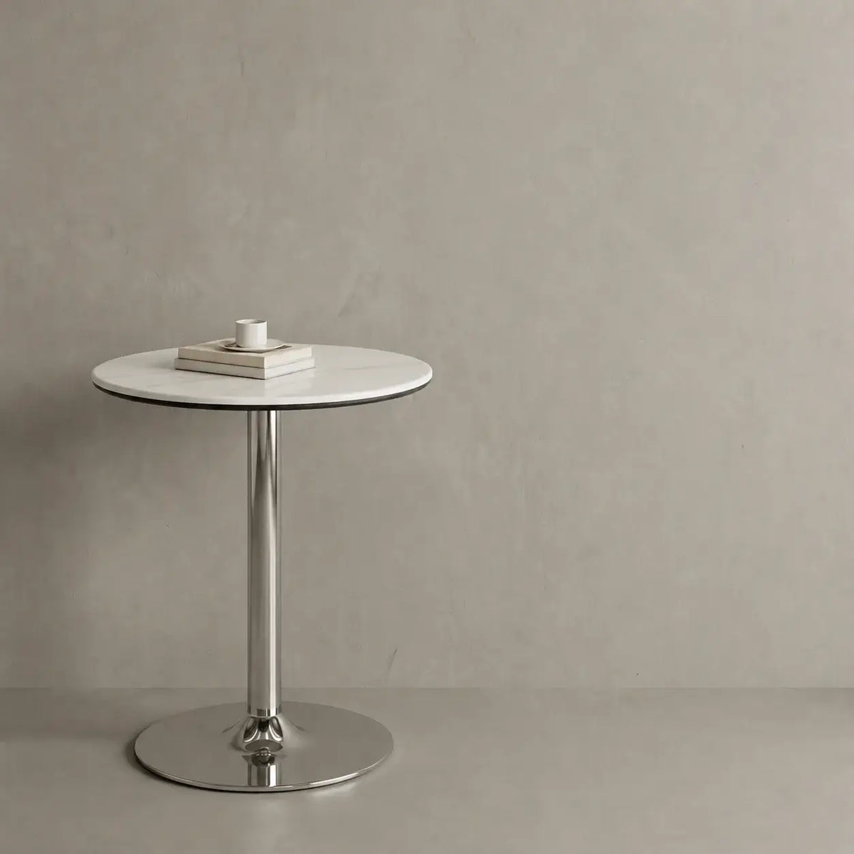 Sintered Stone Side Table with Mirrored Steel Base for Light Luxury Corners