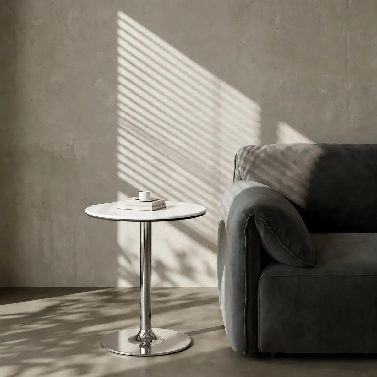 Sintered Stone Side Table with Mirrored Steel Base for Light Luxury Corners