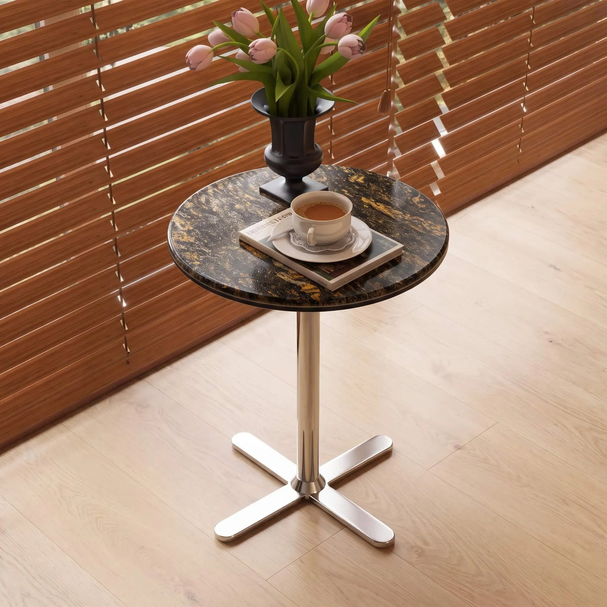 Sintered Stone Side Table with Star Base for Lounge Corners