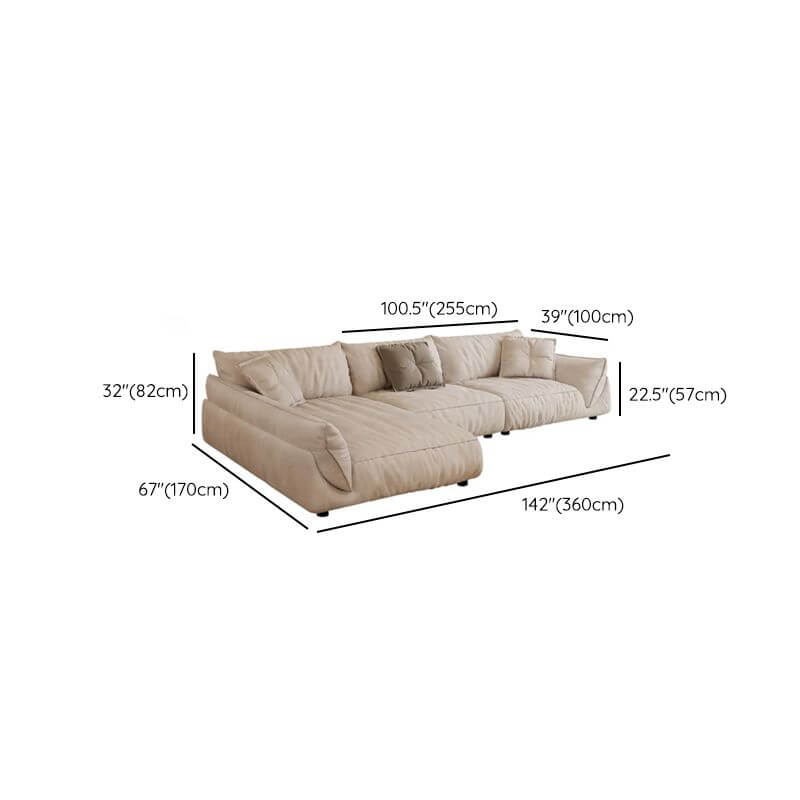 Three Piece L-Shape Ivory Sofa Chaise Set