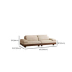 Cream Art Deco floor sofa with pillow back, pillow top arms, slipcover, and multiple pillows for seating 2 to 4 people dimensions