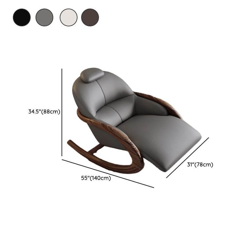 Emphasis on the dirt-resistant upholstery of the rocking armchair