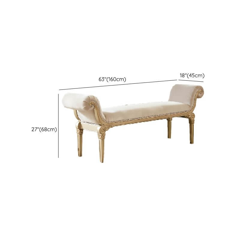 Long beige bench for bedroom decor