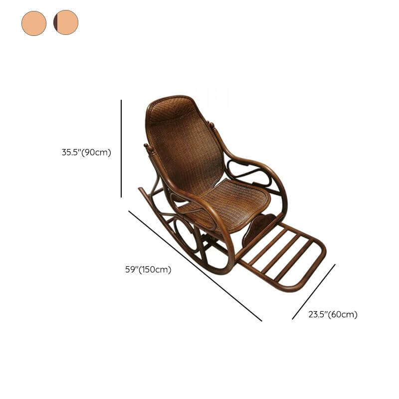 Cane Material Ergonomic Rocking Armchair in Nut-Brown