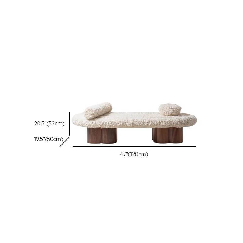 beige upholstered sitting bench with arms