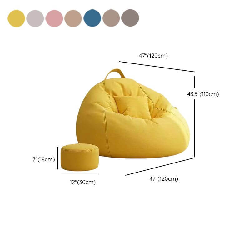 Casual Large Cotton Blend Bean Bag Chair with Ottoman in Yellow