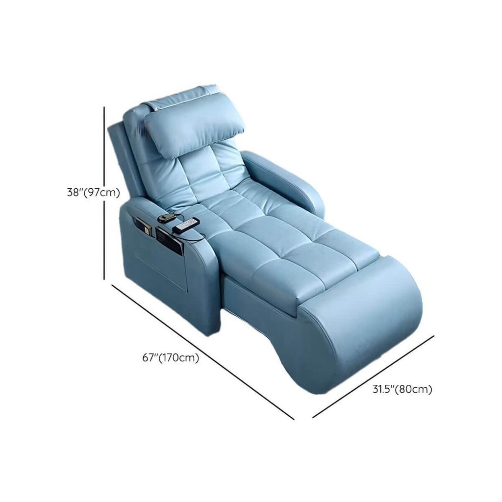 Compact Waterproof Blue Recliner with Storage Pocket