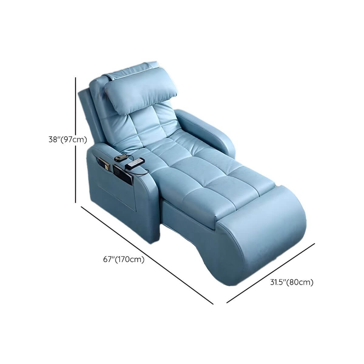 Compact Waterproof Blue Recliner with Storage Pocket