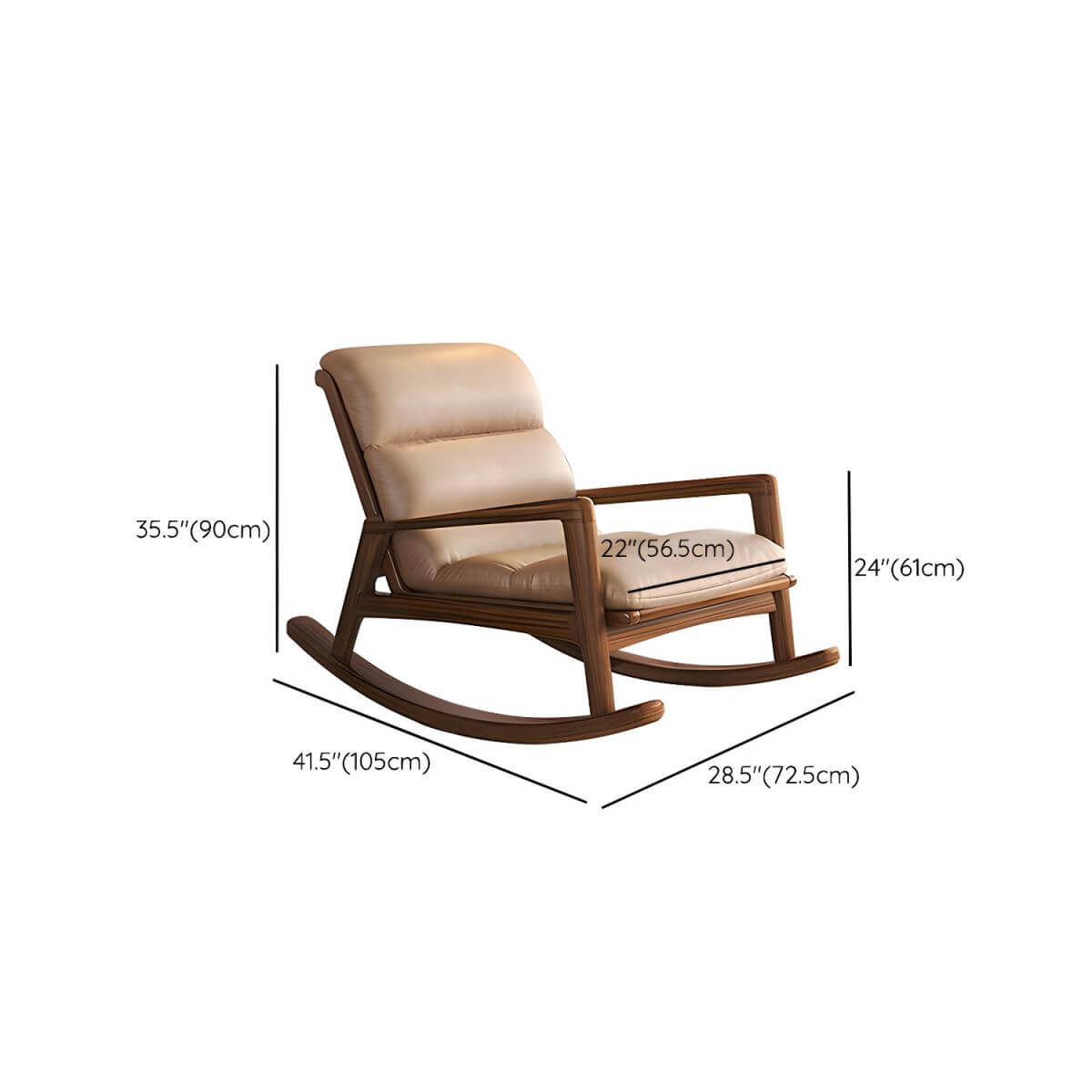 Chic indoor rocking chair with brown wooden legs