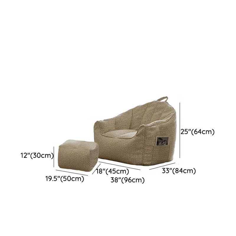 Cozy Beige Cotton Blend Bean Bag Chair in living room