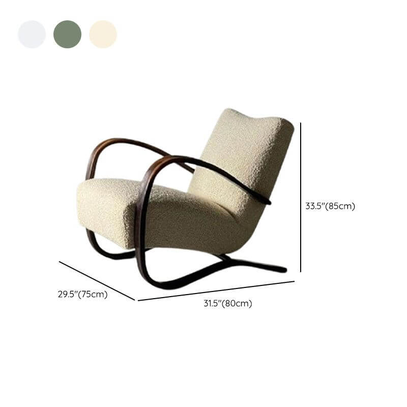 cream arm chair with wood armrests